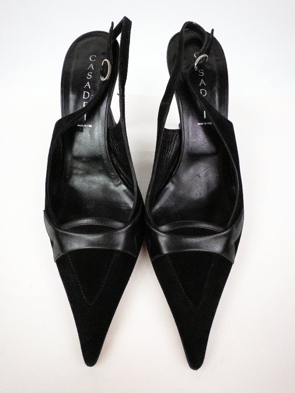 Casadei Black Suede Slingback Pumps Sculptural Twist Heel Pointed Toe Sz 9 - Picture 3 of 9